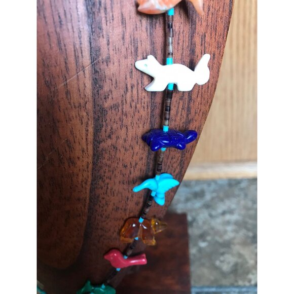 Vtg Zuni Fetish Necklace Native American Hand Carved Turquoise Thunderbird - Picture 7 of 10